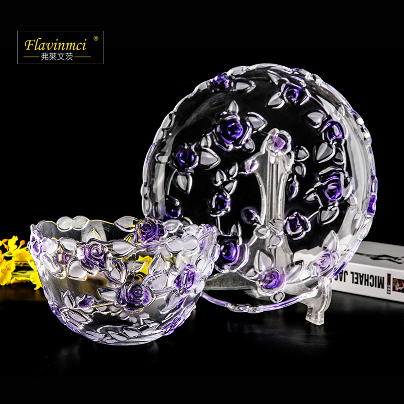 家居欧式玫瑰水晶玻璃璃果玻盘果盘干果盘水茶盘玻璃盘果盘