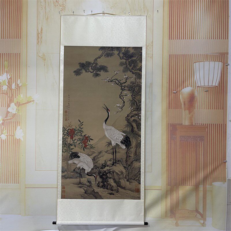清 沈铨松梅双鹤图 仿古花卉动物国画立轴真迹高清微喷复制装饰画
