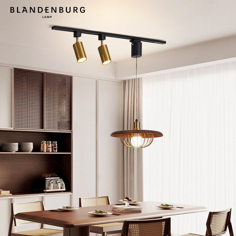 藤编轨道吊灯复古南洋风氛围感餐厅灯创意造型可升降饭厅带无主灯