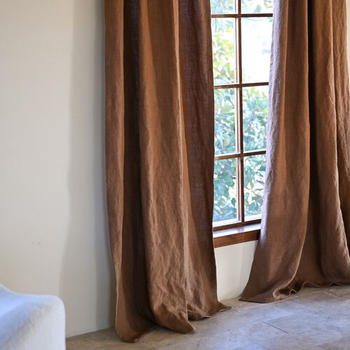 美拉德色系来了!重磅特厚520g/m复古焦糖色纯亚麻遮光窗帘定制