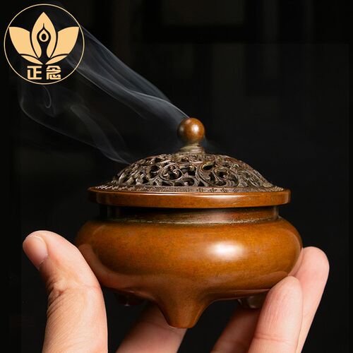 庆松堂苏工铜炉名家胡庆松制圆脚鬲式熏炉紫铜复古炉收藏把玩熏香