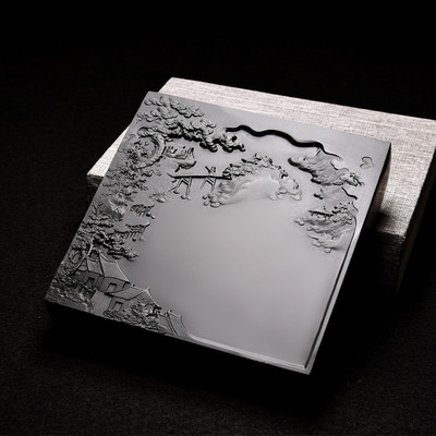 国家非遗 安徽砚台名师江南山水老坑端砚天然原石磨墨条墨块书法