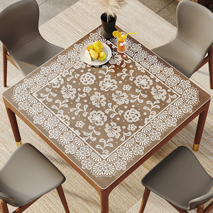 蕾丝透明正方形餐桌垫 pvc软玻璃麻将桌布防油防水免洗四方桌桌布