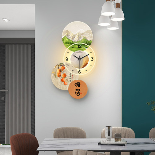 挂钟2023新款客厅时钟创意钟表挂墙简约现代装饰画餐厅挂墙带灯画