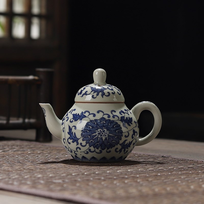 老陶泥复古茶壶泡茶家用陶瓷小号茶具手工仿古青花过滤功夫花茶壶