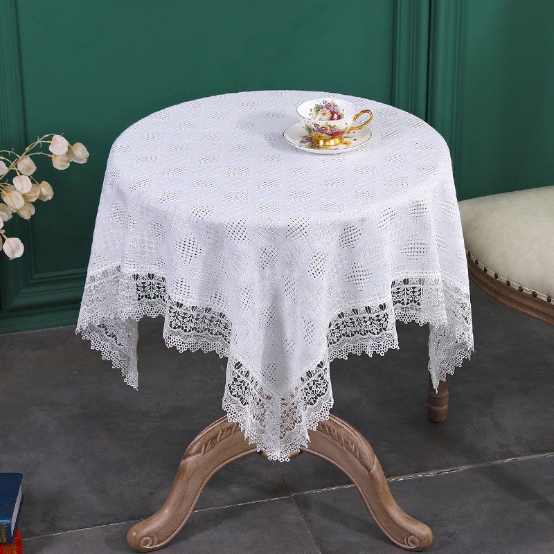 欧式圆形茶几布纯白色简约台布方形法式复古蕾丝餐桌布艺多用盖巾