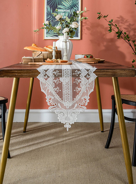 纽约公寓复古白色蕾丝桌布桌旗长条斗柜盖布野餐蛋糕摄影背景布