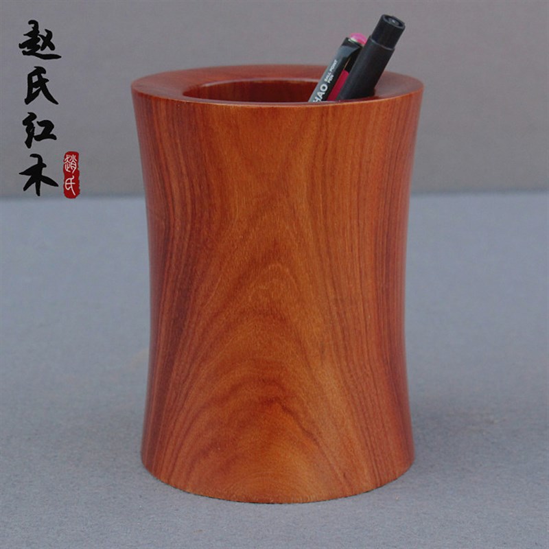 红木笔筒工艺品摆件木雕刻笔筒实木紫檀红酸枝黑檀木质荷花笔筒