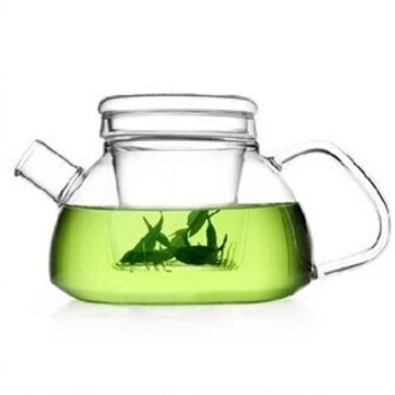 家用玻璃茶具套装 耐热高硼硅玻璃茶壶 平盖短嘴壶 玻璃花茶壶