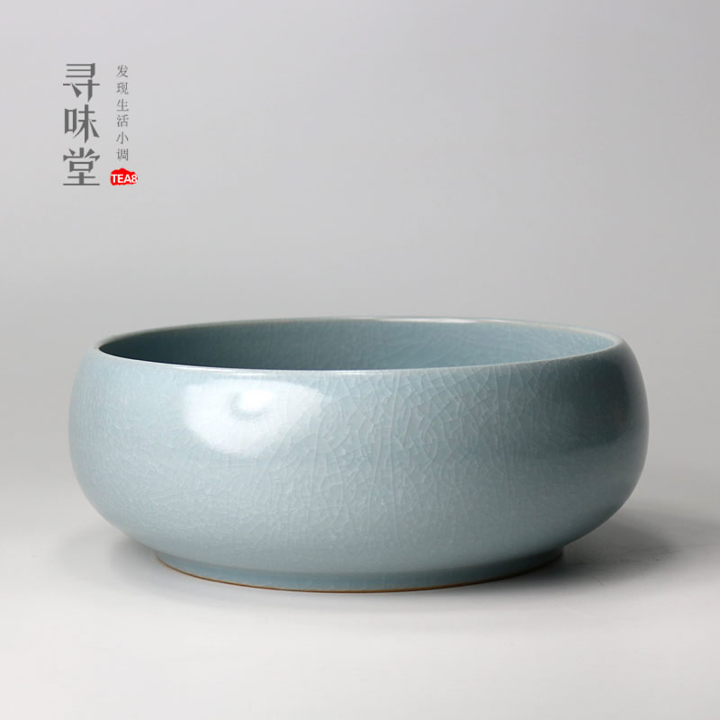 天蓝汝窑茶洗寻味堂高档复古大号汝瓷杯洗茶盂茶水盆洗茶杯茶具