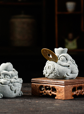 创意金蟾献瑞茶宠茶玩中式三足招财小金蟾鱼缸造景桌面装饰品摆件