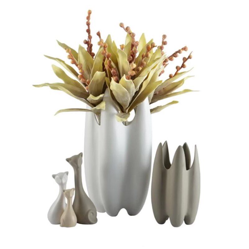 黑白圆环陶瓷花瓶艺术雕塑插花器现代家居样板房软装饰品家居摆件