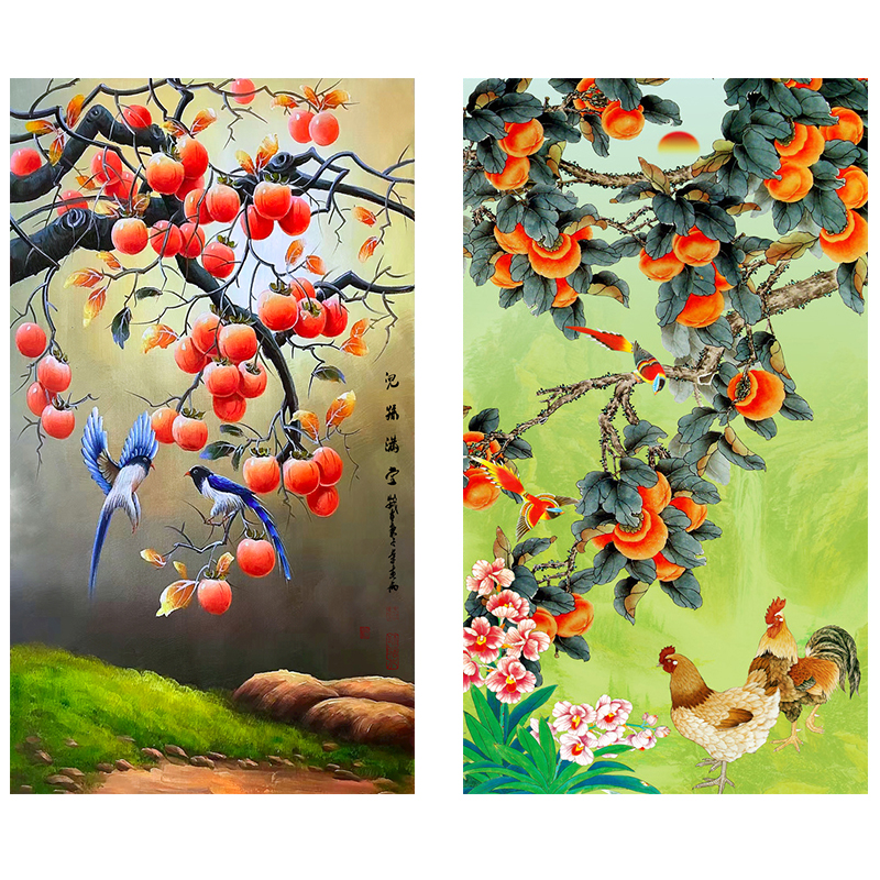 入门玄关装饰画事事如意挂画柿子树油画客厅走廊过道迎门墙壁画