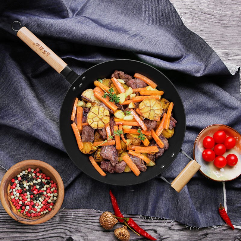 左家右厨铁锅炒菜锅家用炒锅老式不粘锅电磁炉燃气灶专用熟铁锅