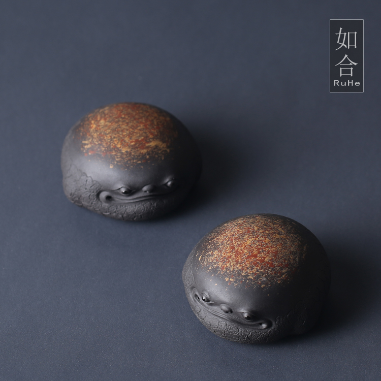 如合 彩背三脚金蟾蟾蜍招财壶盖托紫砂茶宠摆件配件宜兴手工精品