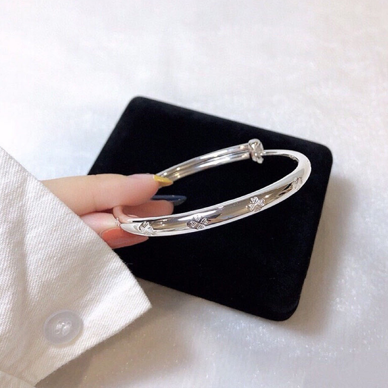 【鸿韵品】纯银足银S999车花手镯活口可调节圈号银手镯子