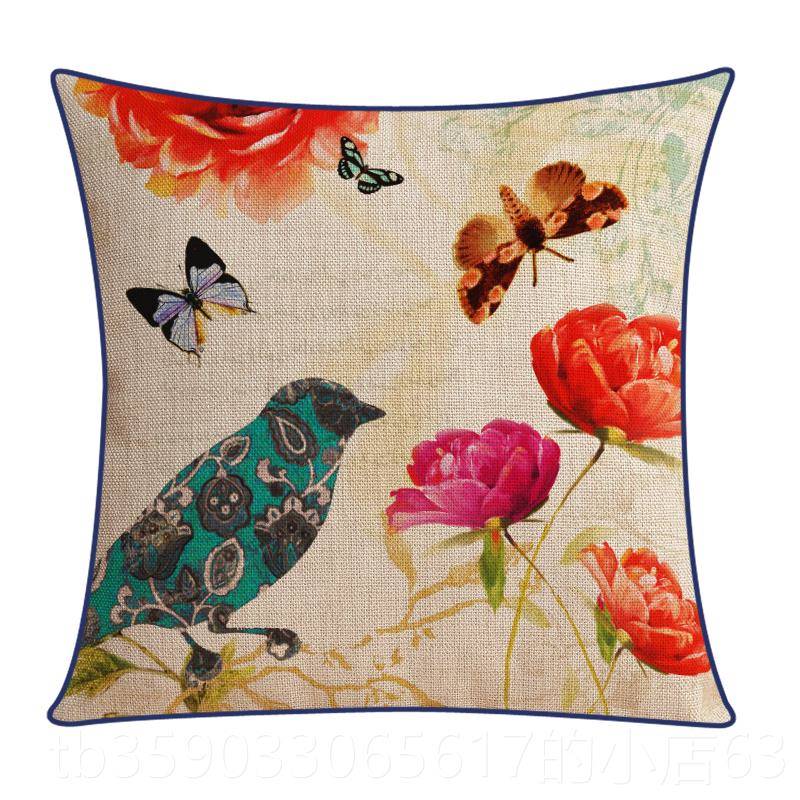 正品美式田发抱枕棉麻厚实沙花鸟汽车垫样板房搭配靠靠枕办公室园