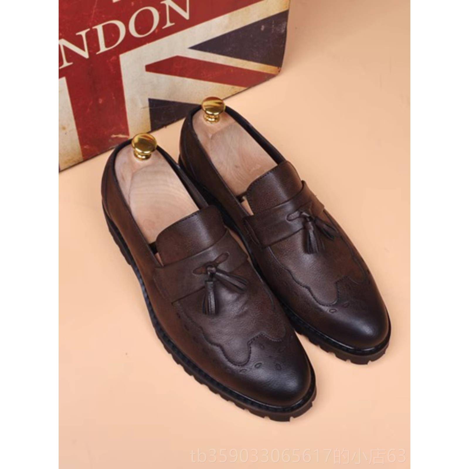 正品尖头皮男版发型师增高鞋青年流韩行休闲一蹬流苏皮鞋鞋婚鞋脚