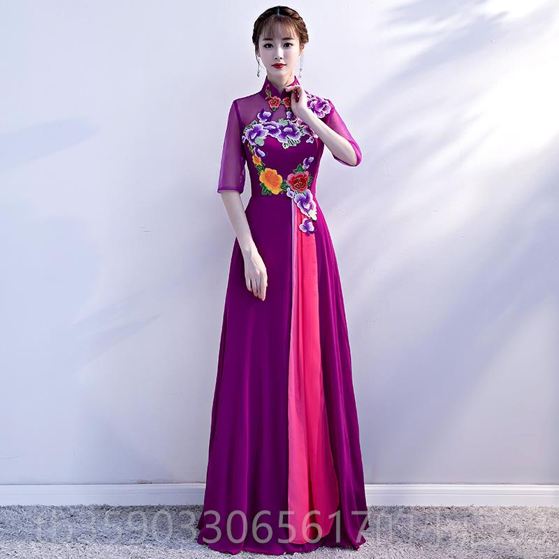 正品修旗袍长裙宴服会晚服大合唱身团舞台成礼人朗诵表演装演出礼