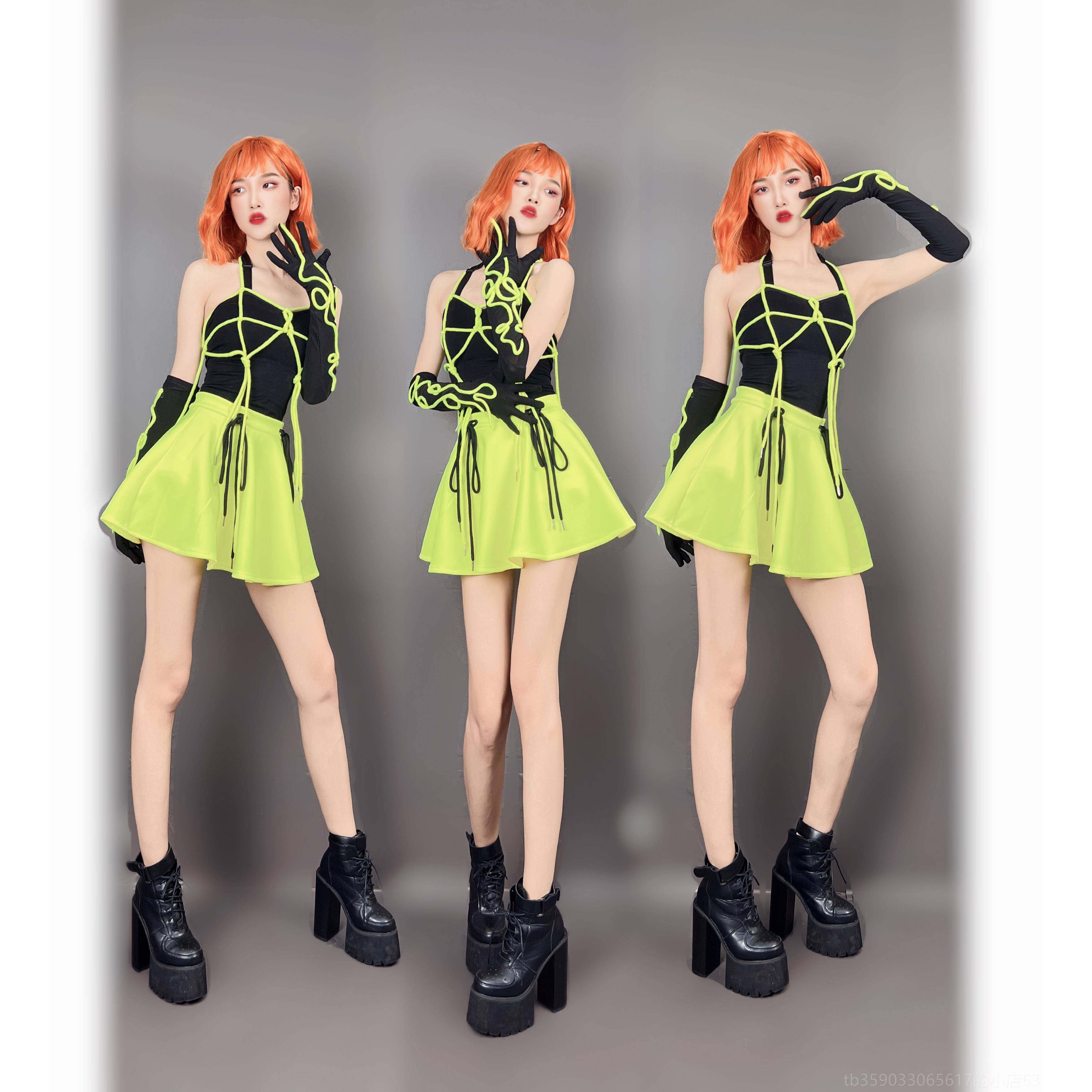 正品外叁仟原创蹈服装蓬蓬裙撞色荧光裙子表服ds舞演gogo演出服户