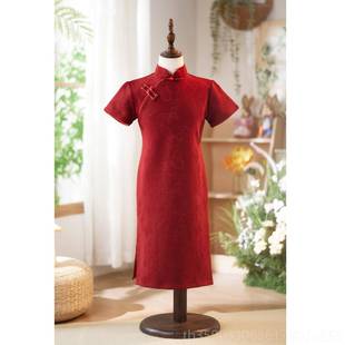 儿中国风儿童演出服小2女孩日常高新端公 夏季 正品 红色童旗袍025款