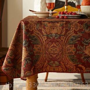 正品偏爱集美古式餐桌长布华欧式布艺复风喜庆奢高级感酒红色桌布