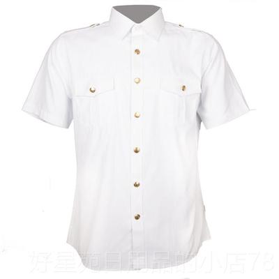 高档包邮金色纽扣航空衬衫 海路短袖男款衬员衫发型师空铁少制夜
