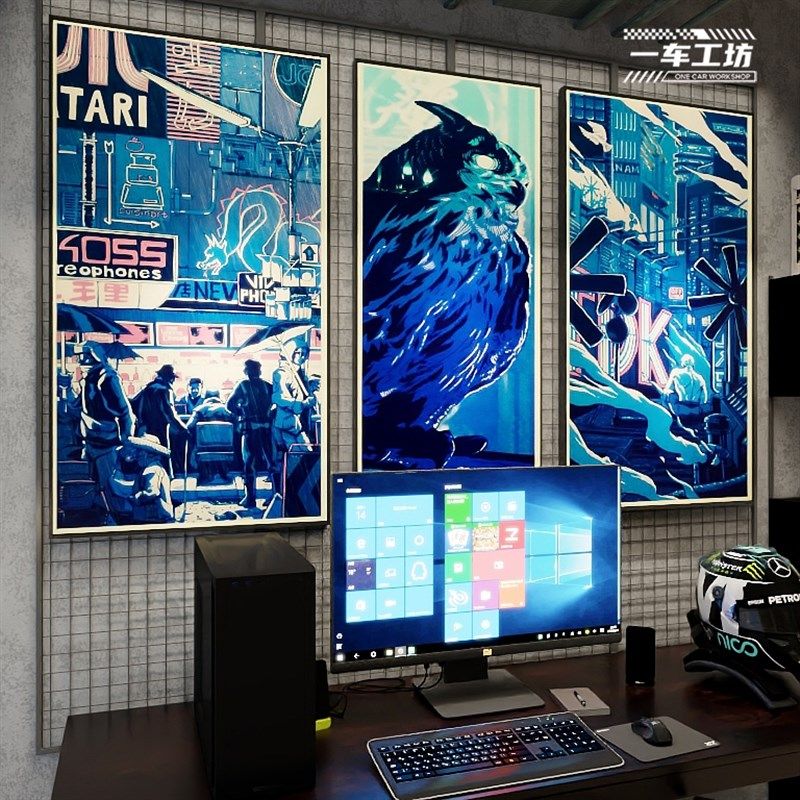 赛博朋克三联装饰画网吧电竞房间酒店组合挂画卧室客厅沙发墙壁画