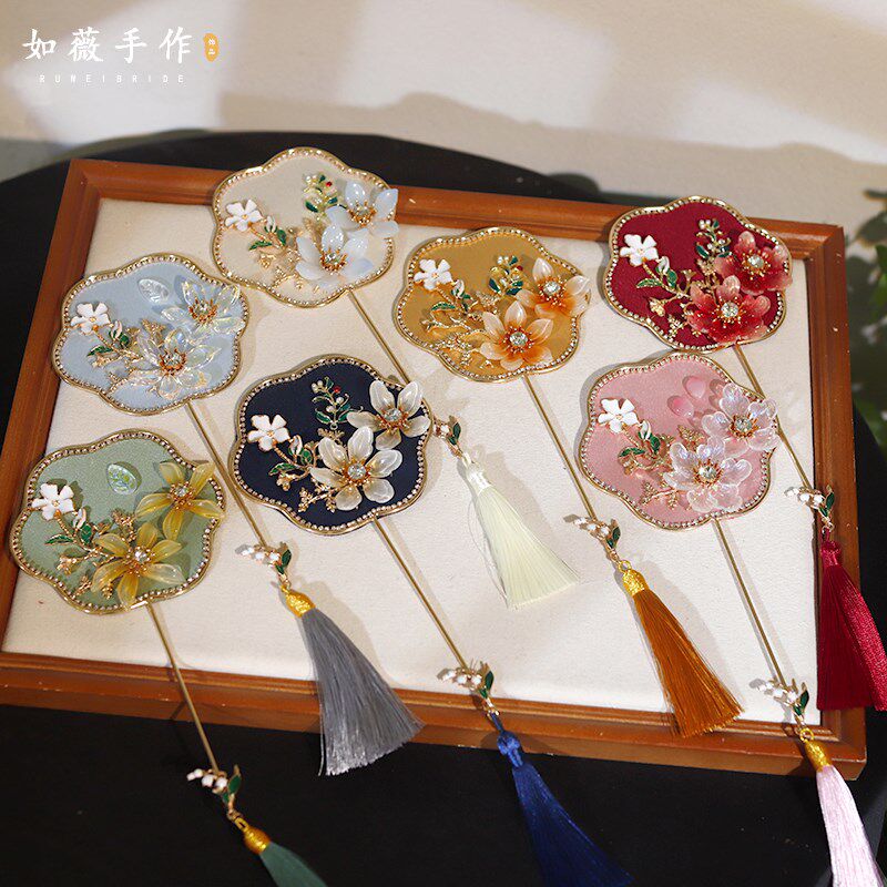 中式古风秀禾扇迷你小扇子巴掌扇晨袍造型拍照婚礼道具新娘配饰品
