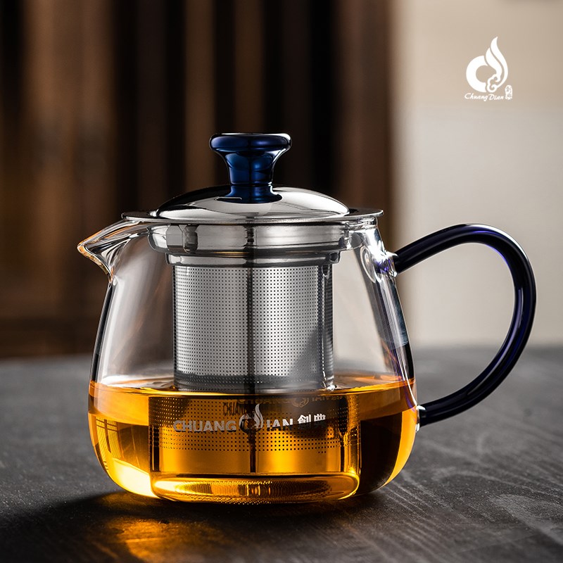 创典耐热玻璃茶壶加厚小号透明泡茶壶过滤花茶壶茶具泡茶杯400ml