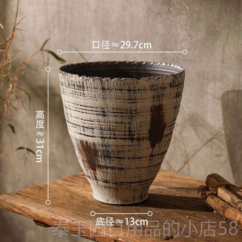 高档景德镇瓷花瓶古大手工做旧捏花覆器诧寂风釉面口径落地陶花盆