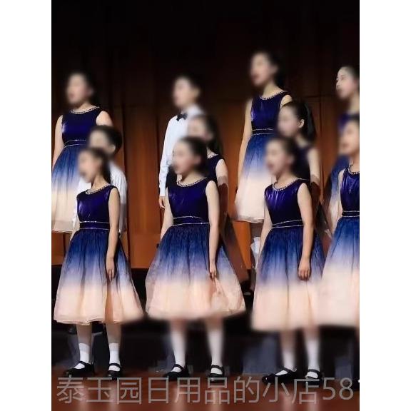高档新款儿童合唱服装出服女童礼服中学生小表演朗诵演纱男裙大合
