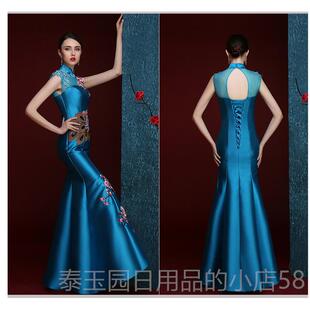 高档202新娘款 鱼尾旗袍会聚会主持人晚礼 宴新敬酒服结婚复2古长款