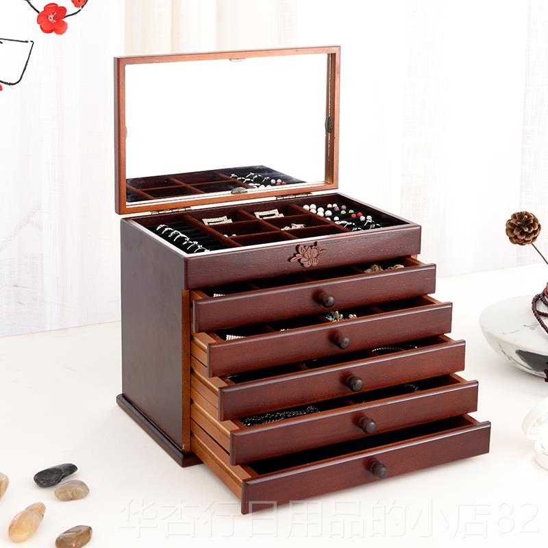 正品实质木首饰盒女纳欧式多层大容量收木首饰盒韩国公主戒指饰品