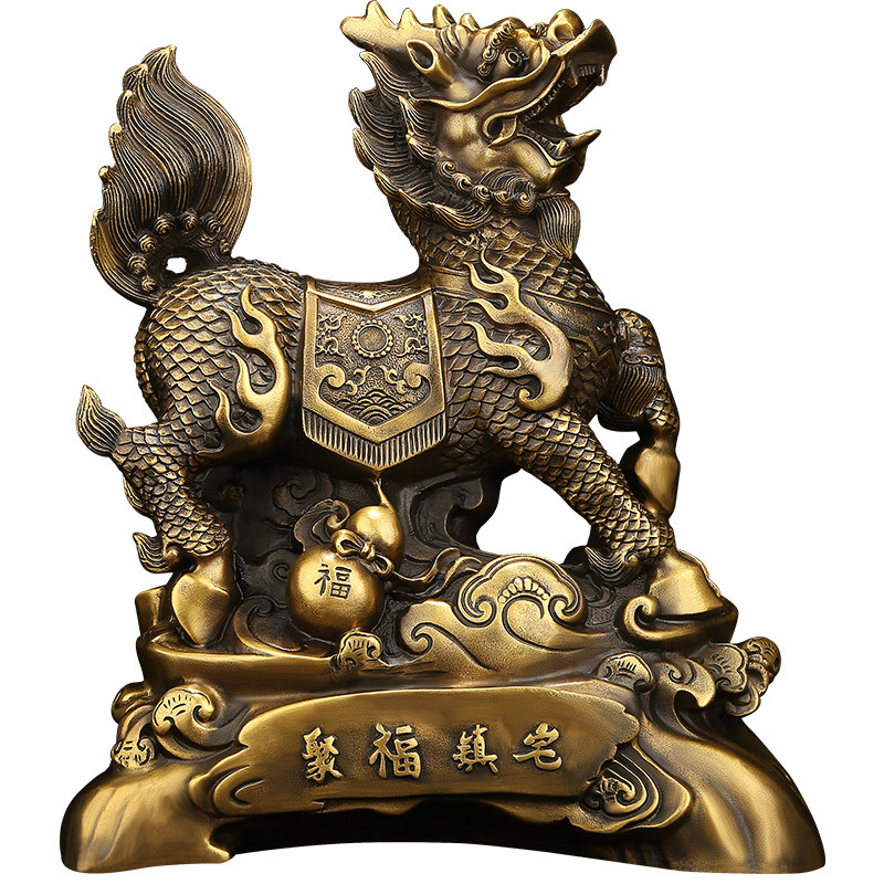 吉善堂 铜麒麟摆件 招财复古神兽办公室送子客厅家居装饰工艺品,家居饰品,装饰摆件,淘宝优惠券,粉丝福利购,淘宝优惠卷