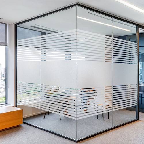 办公室曲线玻璃贴纸磨砂贴膜透光不透明静电镂空条纹玻璃腰线定制