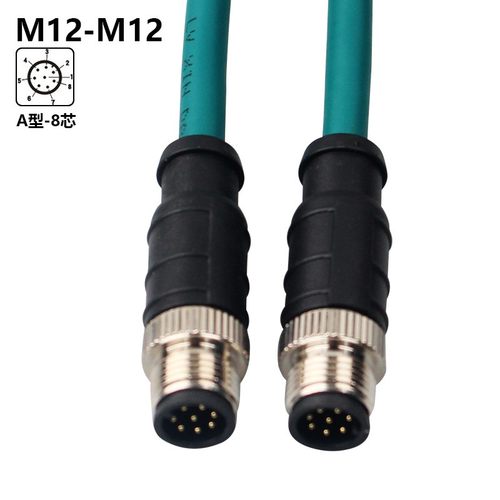 永定M12连接器转M12 4针8芯公母A型D编码工业以太网线屏蔽传感器