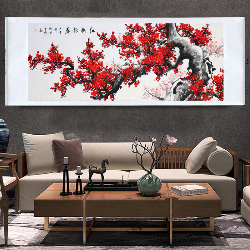 中式花鸟梅花花开富贵装饰画画国画山水画中堂画客厅招财挂画卷轴