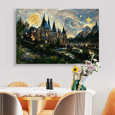 霍格沃茨城堡数字油画手绘画画diy填色油彩画手工填充丙烯装饰画