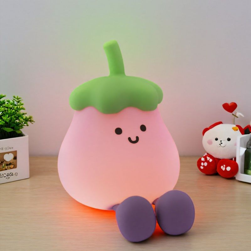 可爱茄子小夜灯充电硅胶拍拍灯儿童房卧室伴睡灯桌面摆件氛围灯,家装灯饰光源,小夜灯,淘宝优惠券,粉丝福利购,淘宝优惠卷