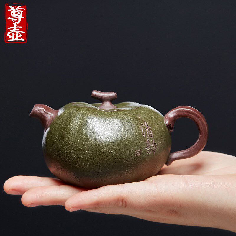 尊壶宜兴纯全手工仿生番茄紫砂壶原矿绿泥小茶壶单人家用紫沙茶具
