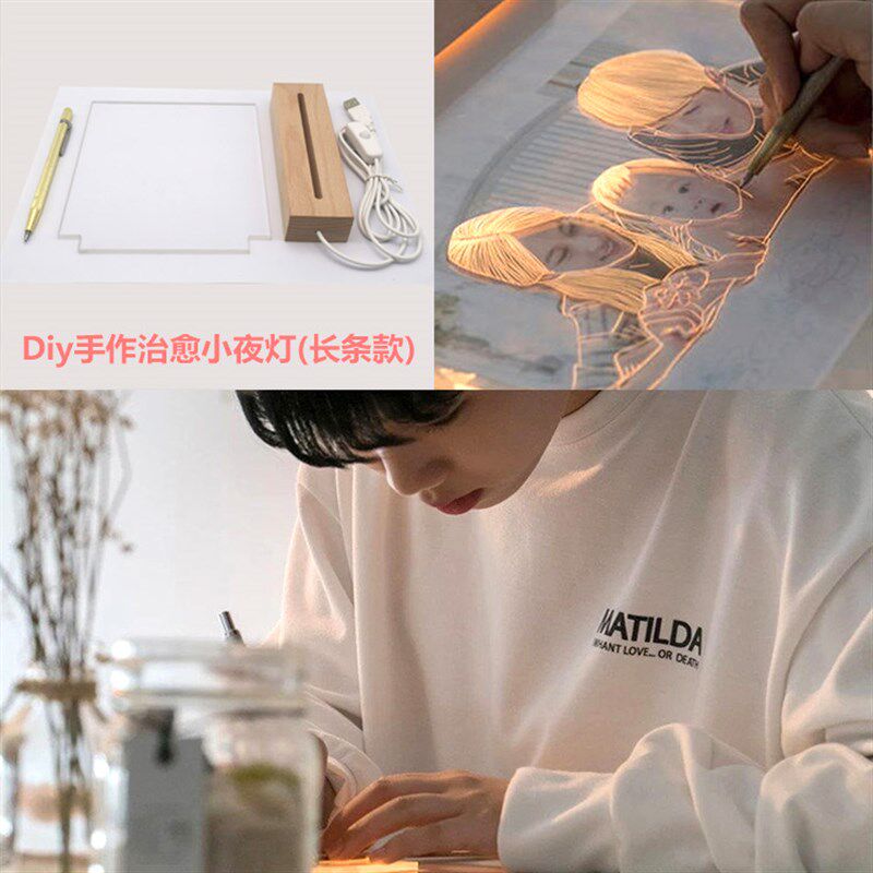 实木榉木创意3d小夜灯led台灯手工灯小夜灯led手绘台灯小夜灯底座