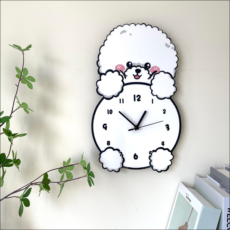 卡通可爱比熊狗狗创意装饰挂墙钟表客厅宠物店个性静音时钟挂钟