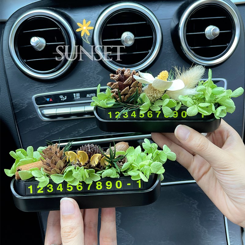 创意永生花汽车临时停车电话号码牌高级感车内饰品装饰中控台摆件