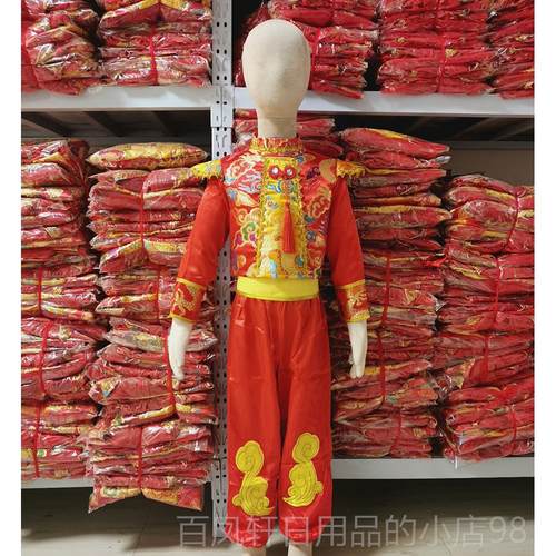 高档六蹈一儿童演出服中国园红梦娃喜庆打鼓歌服幼儿男女太平鼓舞