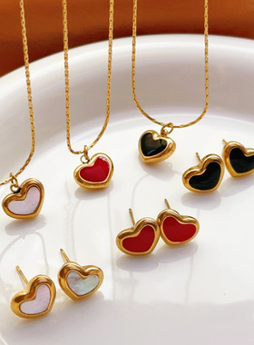 晚睡的桔梗「复兴恋诗」日韩红色爱心吊坠钛钢项链双面桃心锁骨链