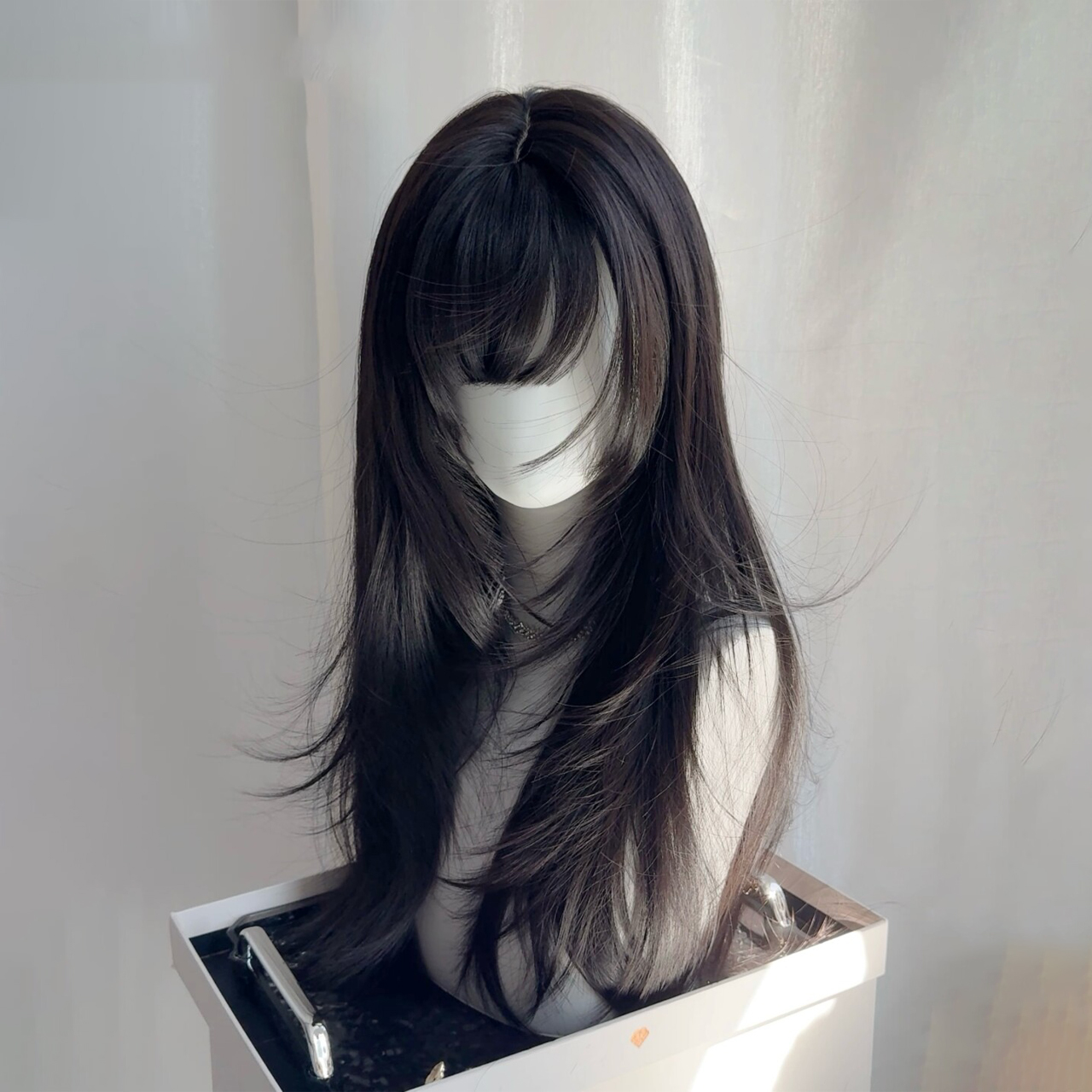 【美式甜豆】假发女款长直发修饰减龄橘棕高层次超自然全头套假发