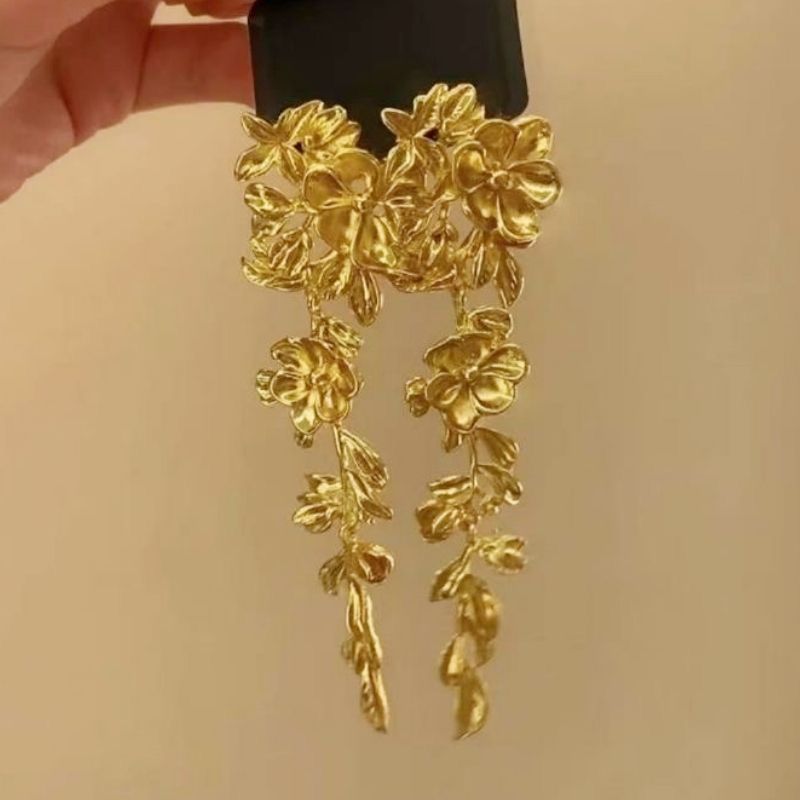 鎏金碎叶~新中式国风金色花朵流苏耳环女轻奢高级感气质复古耳饰