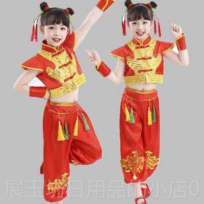 正品儿童世秧欢腾腰鼓服幼儿喜庆打鼓中国风男女孩歌服民族演盛出