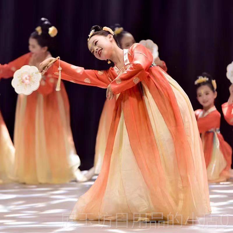 正品童儿古典舞表演女孩中国舞蹈古风表演服唐装级仙女装飘超逸裙图片